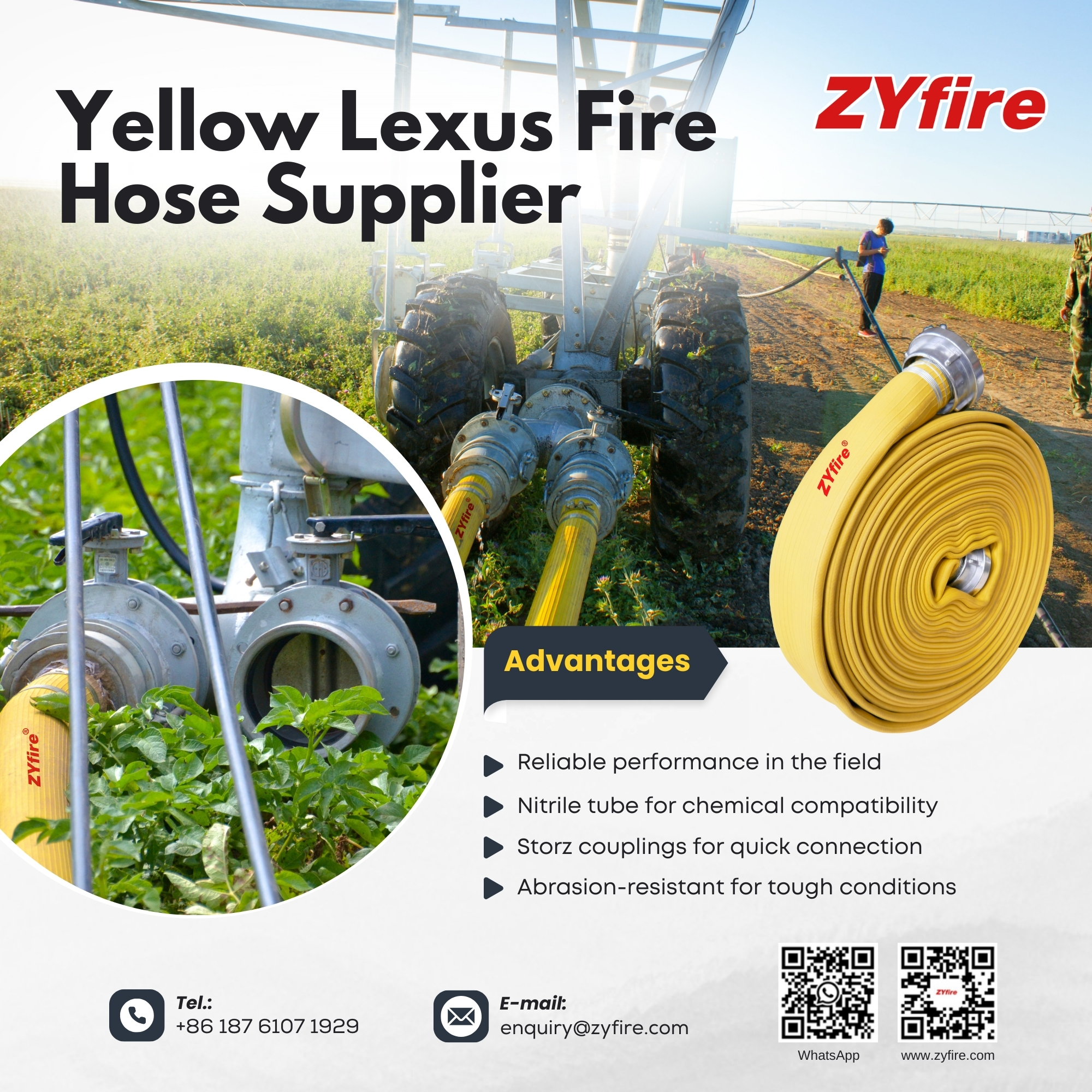 ZYfire: Unleashing Unmatched Reliability with Our Signature Yellow Dual-Laminated Fire Hose — The Ultimate Water Discharge Solution for Modern Firefighting